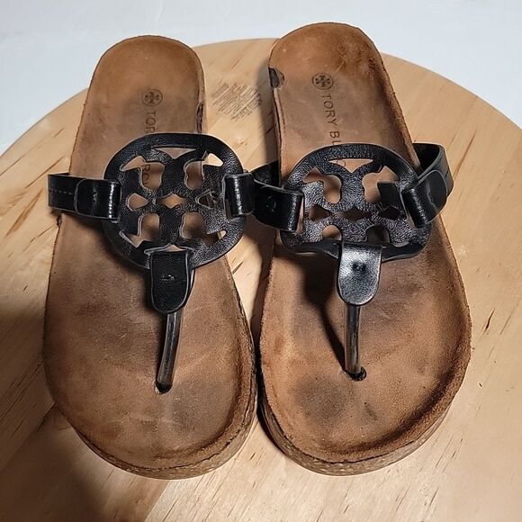 Tory Burch Miller Cloud Black Patent Leather 10 M Flip Flops - Picture 2 of 11